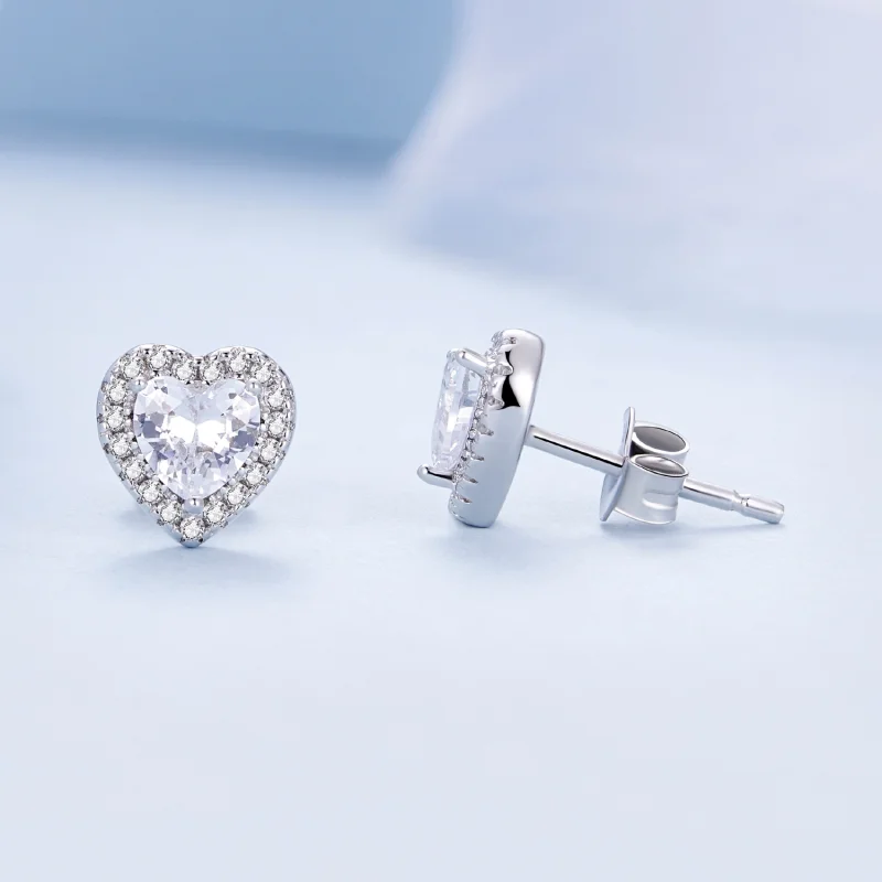 (image for) Pandora Style S925 Sterling Silver Heart Cubic Zirconia Stud Earrings with Plati - View 4