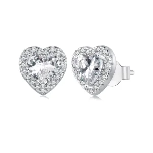 Pandora Style S925 Sterling Silver Heart Cubic Zirconia Stud Earrings with Platinum Plating - BSE894 (image for) Pandora Style S925 Sterling Silver Heart Cubic Zirconia Stud Earrings with Platinum Plating - BSE894