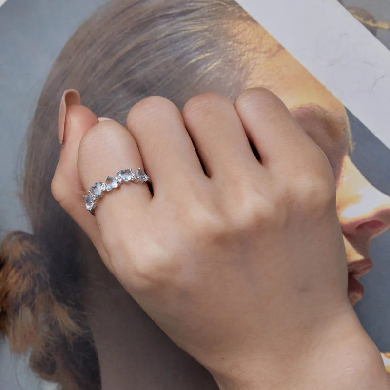 (image for) Pandora Style Sea Blue Heart Ring - BSR406 - View 7