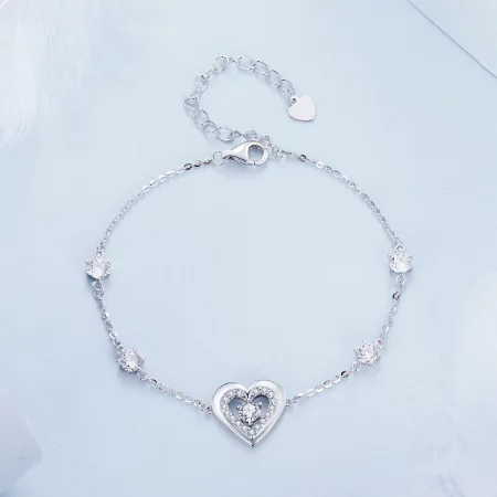 Pandora Style Shining Double Heart Chain Bracelet - BSB136