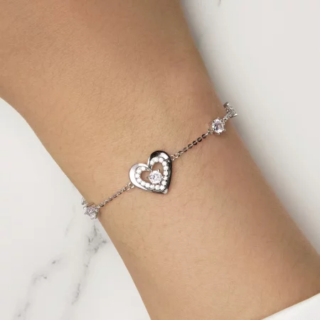 Pandora Style Shining Double Heart Chain Bracelet - BSB136