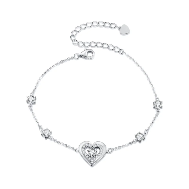 (image for) Pandora Style Shining Double Heart Chain Bracelet - BSB136 - Product Image