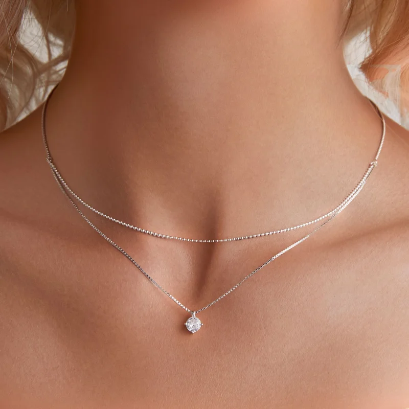 (image for) Pandora Style Shiny Double Layer Necklace - BSN358 - View 5