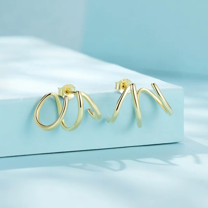 (image for) Pandora Style Simple Lines Stud Earrings - SCE986-B - View 2