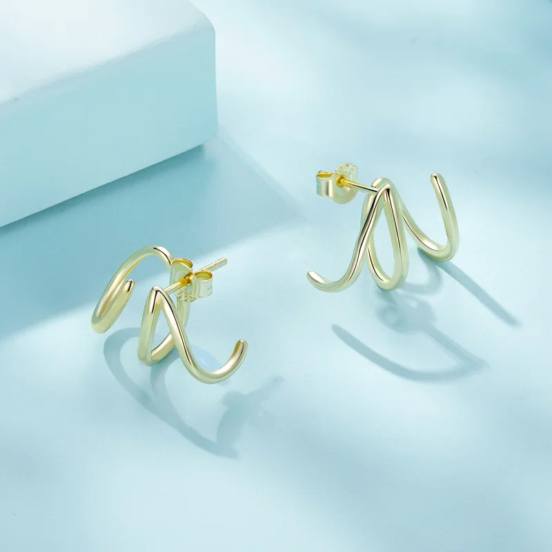 (image for) Pandora Style Simple Lines Stud Earrings - SCE986-B - View 3