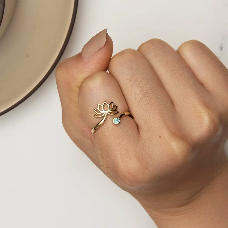 (image for) Pandora Style Simple Lotus Open Ring - SCR821-B - View 6