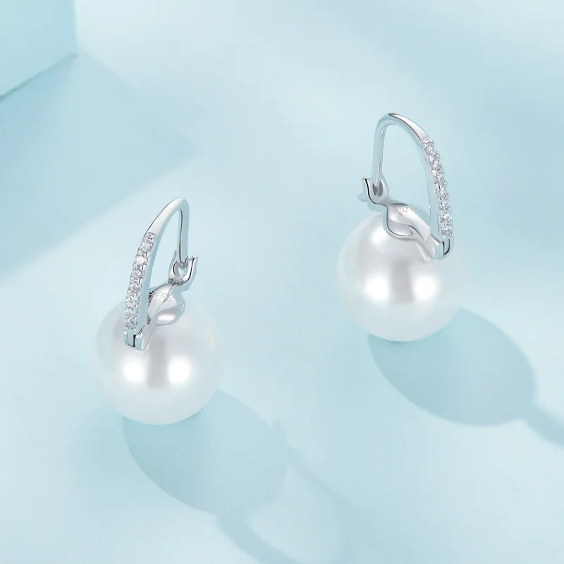 (image for) Pandora Style Simple Shell Beads Hoop Earrings - SCE1583 - View 4