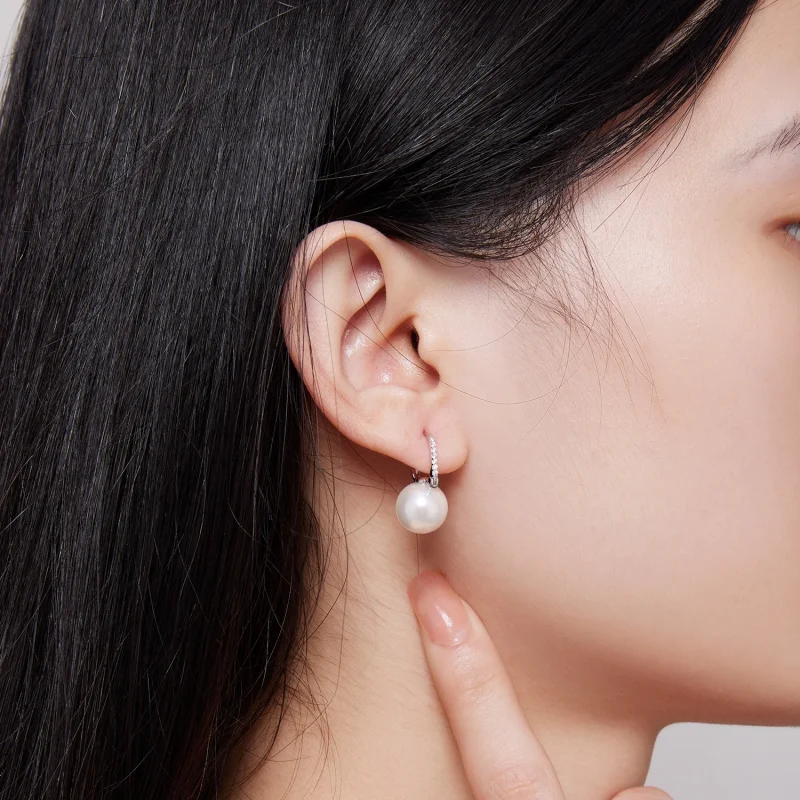 (image for) Pandora Style Simple Shell Beads Hoop Earrings - SCE1583 - View 5