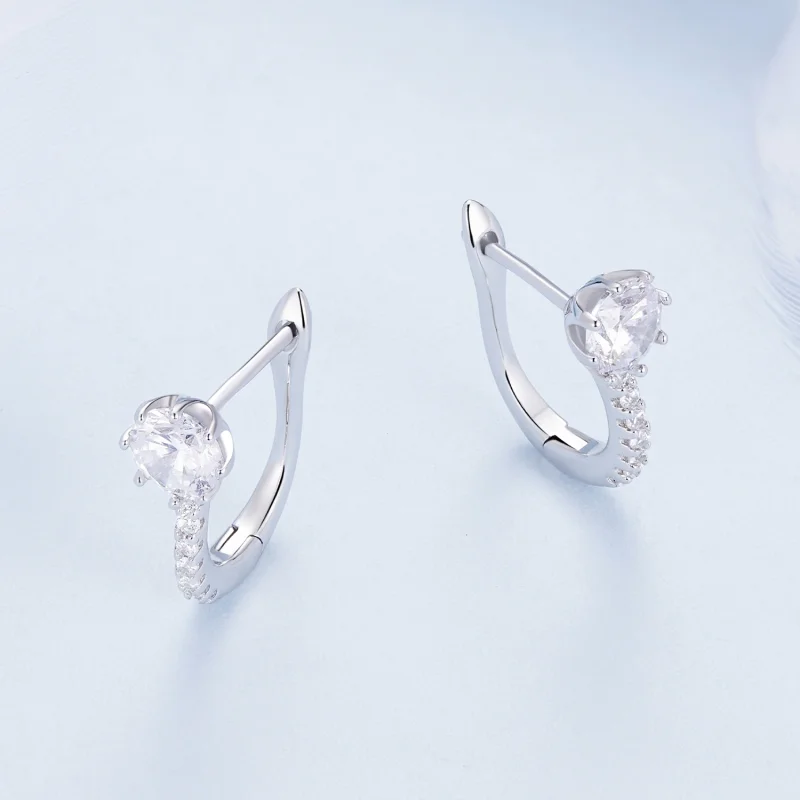 (image for) Pandora Style Simple Zircon Hoop Earrings - BSE856 - View 3