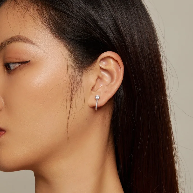 (image for) Pandora Style Simple Zircon Hoop Earrings - BSE856 - View 5