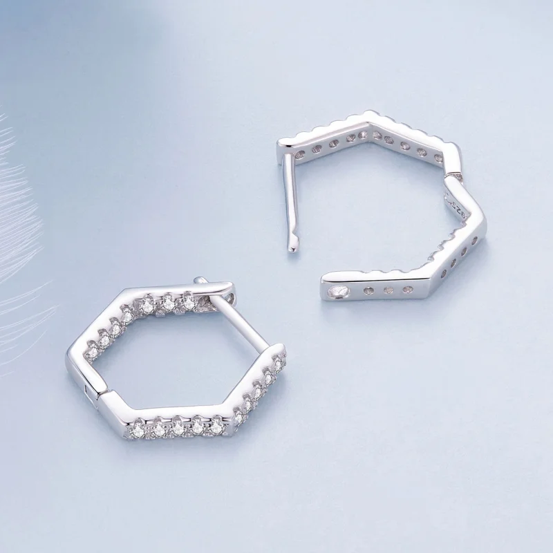 (image for) Pandora Style Six-Sided Hoop Earrings - BSE917 - View 4