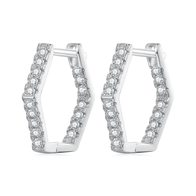 (image for) Pandora Style Six-Sided Hoop Earrings - BSE917 - Product Image