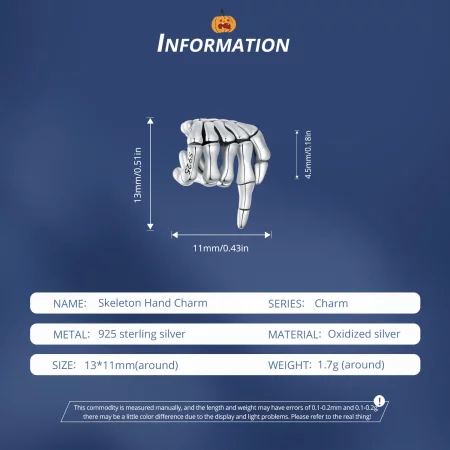 Pandora Style Skeleton Hand Charm - BSC909