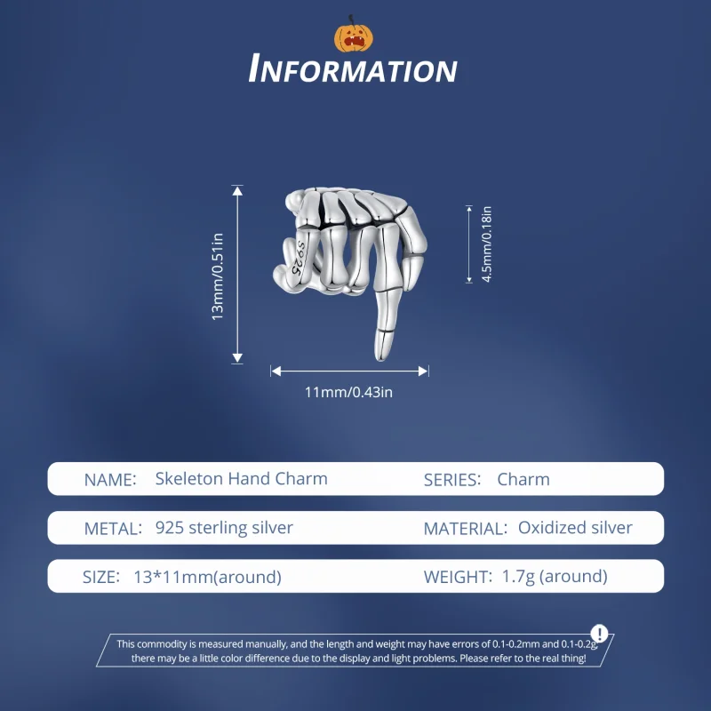 (image for) Pandora Style Skeleton Hand Charm - BSC909 - View 6