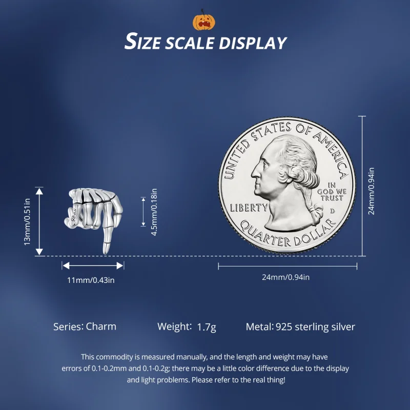 (image for) Pandora Style Skeleton Hand Charm - BSC909 - View 7