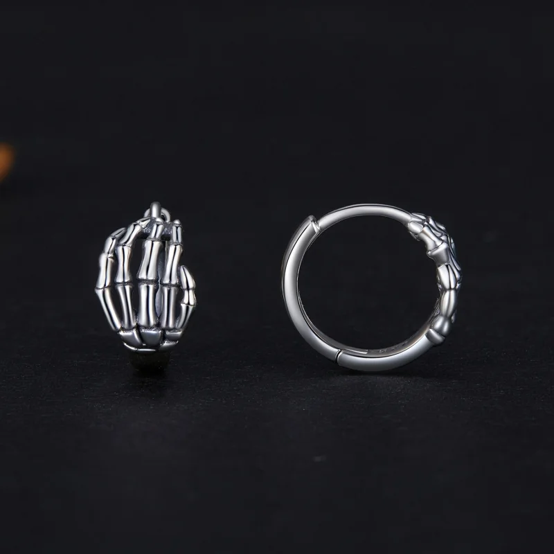 (image for) Pandora Style Skeleton Hand Hoop Earrings - SCE1641 - View 2