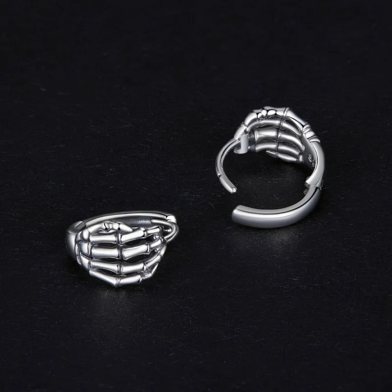 (image for) Pandora Style Skeleton Hand Hoop Earrings - SCE1641 - View 4