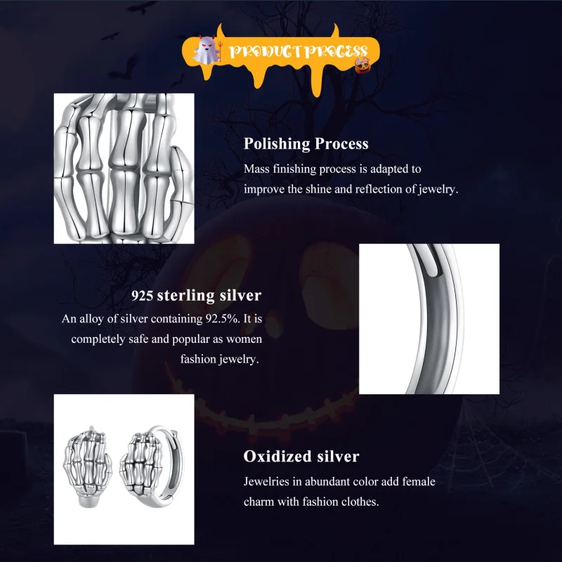 (image for) Pandora Style Skeleton Hand Hoop Earrings - SCE1641 - View 7