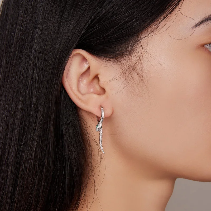 (image for) Pandora Style Snake Hoop Earrings - BSE792 - View 5