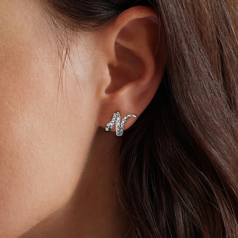 (image for) Pandora Style Snake Hoop Earrings - BSE883 - View 6