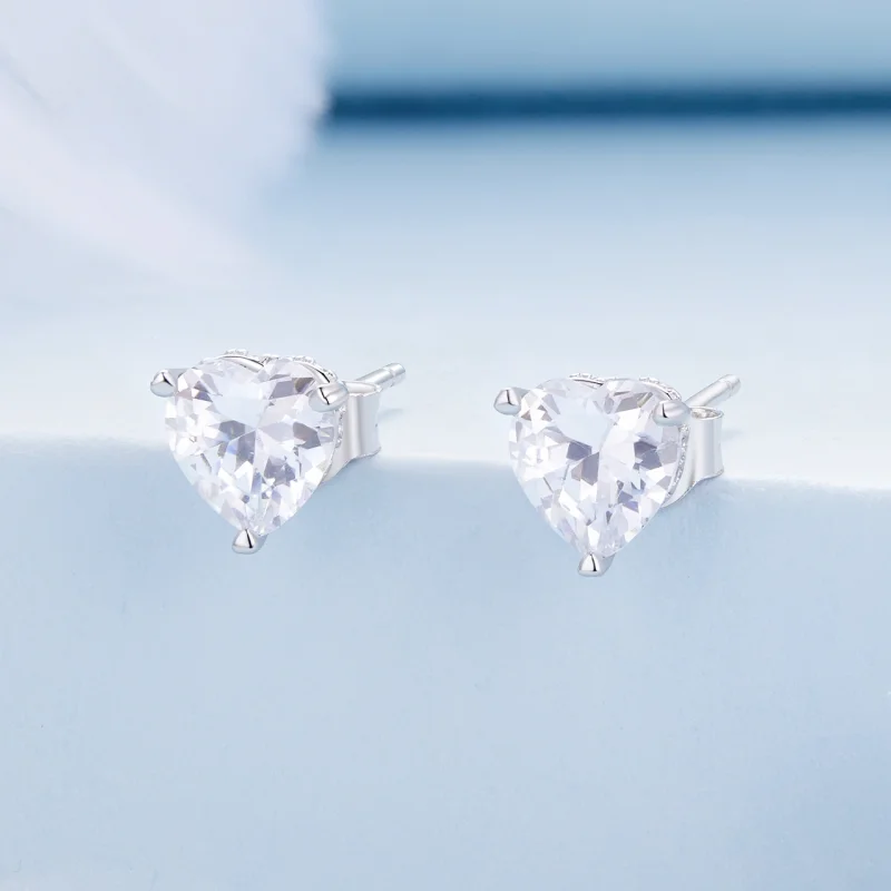 (image for) Pandora Style Sparkling Heart Studs Earrings - BSE853 - View 2
