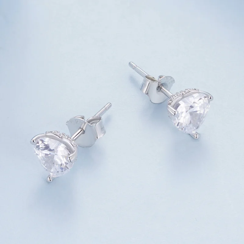 (image for) Pandora Style Sparkling Heart Studs Earrings - BSE853 - View 3