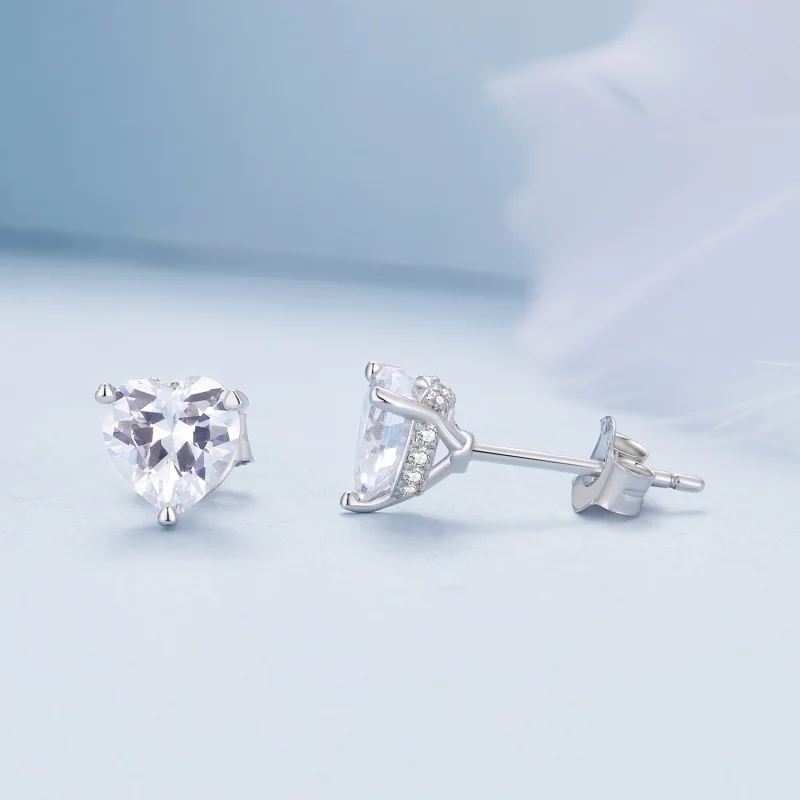 (image for) Pandora Style Sparkling Heart Studs Earrings - BSE853 - View 4