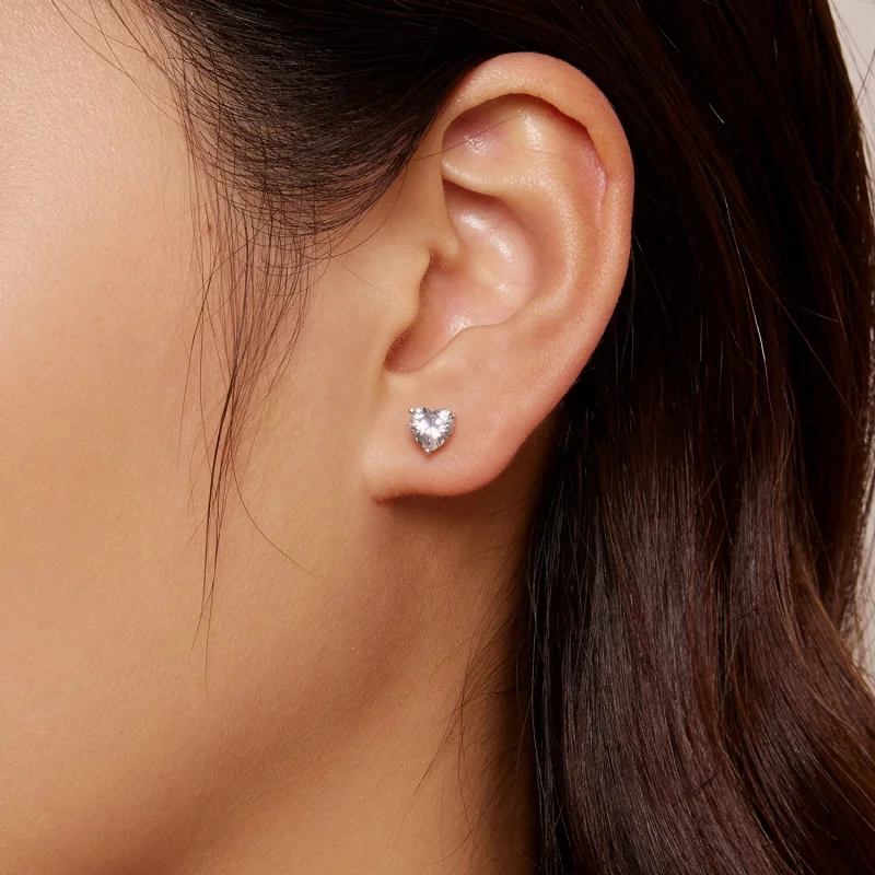 (image for) Pandora Style Sparkling Heart Studs Earrings - BSE853 - View 7