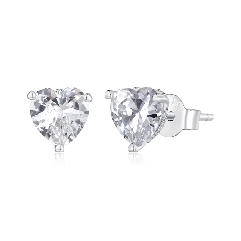 (image for) Pandora Style Sparkling Heart Studs Earrings - BSE853 - Product Image
