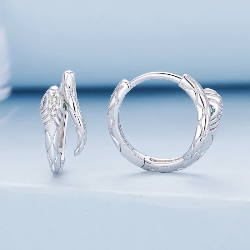 (image for) Pandora Style Spirit Snake Hoop Earrings - BSE818 - View 2