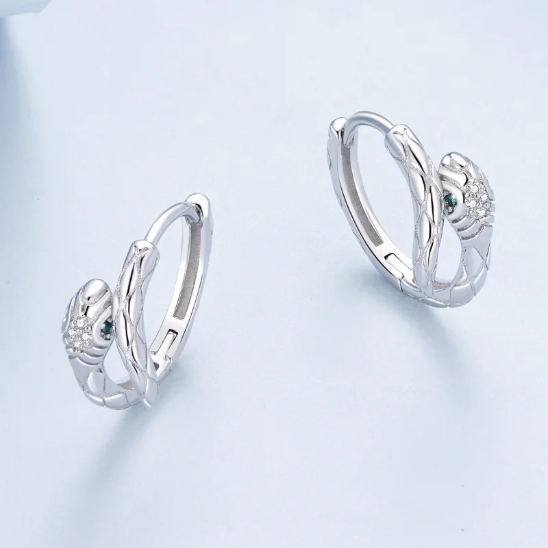 (image for) Pandora Style Spirit Snake Hoop Earrings - BSE818 - View 3