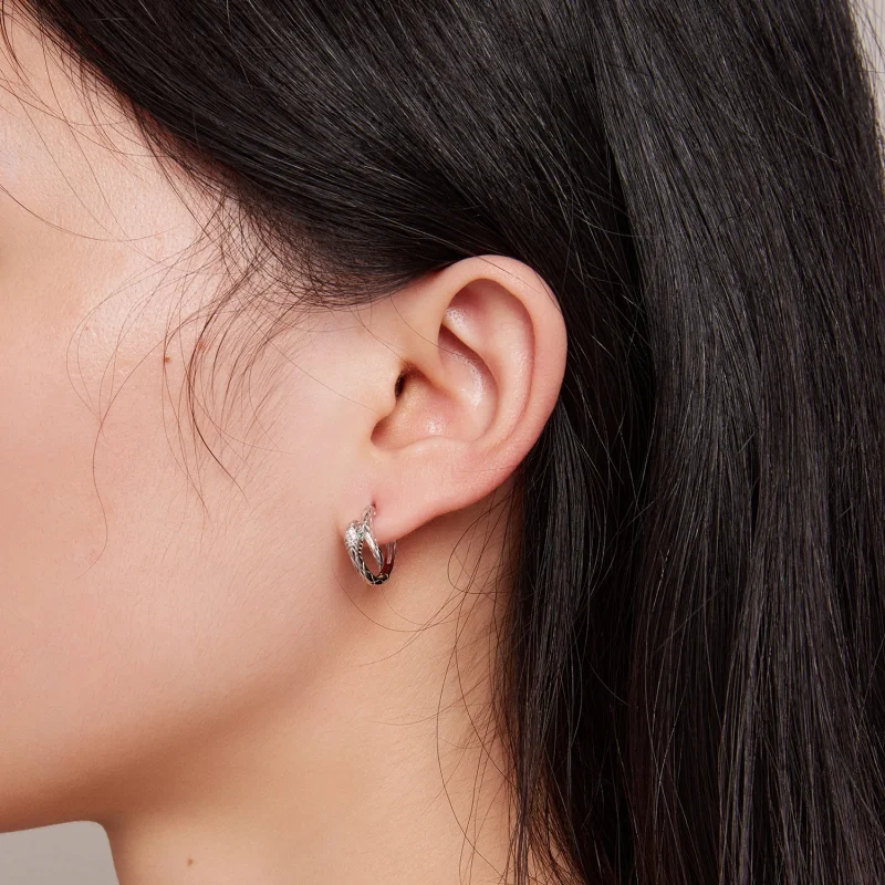 (image for) Pandora Style Spirit Snake Hoop Earrings - BSE818 - View 6