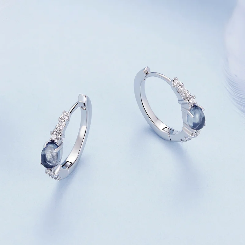(image for) Pandora Style Star Blue Glass Hoop Earrings - BSE859 - View 3