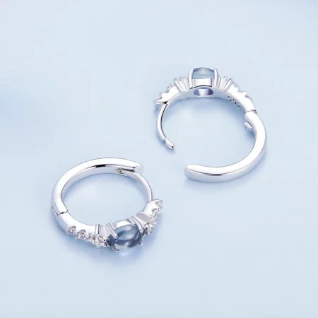 Pandora Style Star Blue Glass Hoop Earrings - BSE859