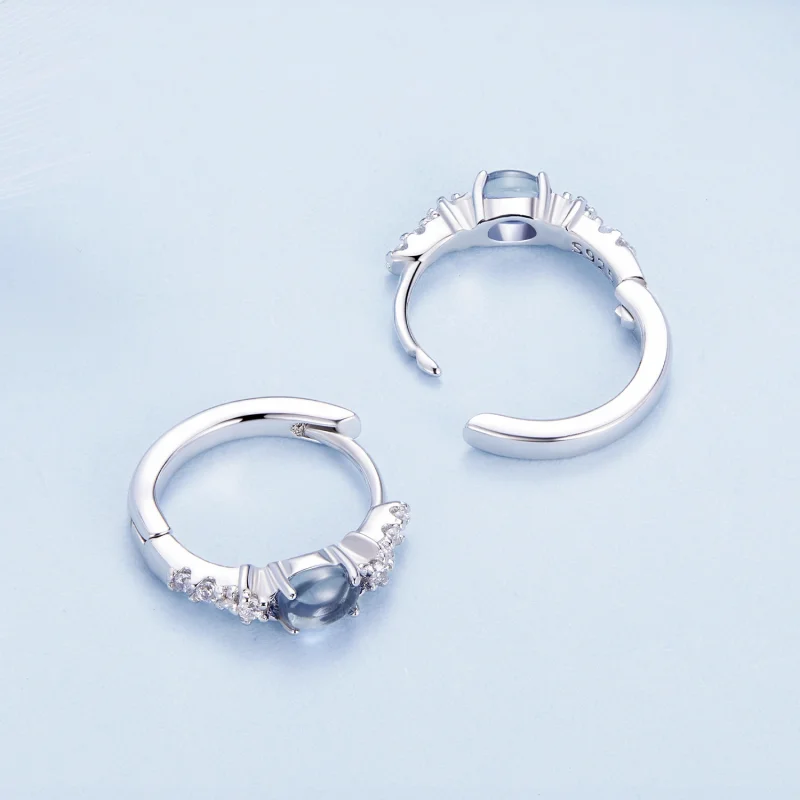 (image for) Pandora Style Star Blue Glass Hoop Earrings - BSE859 - View 4