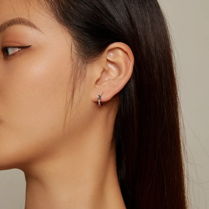 (image for) Pandora Style Star Blue Glass Hoop Earrings - BSE859 - View 5