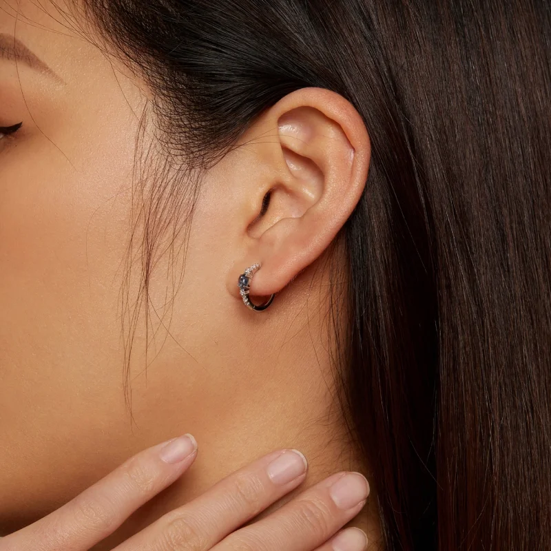 (image for) Pandora Style Star Blue Glass Hoop Earrings - BSE859 - View 6