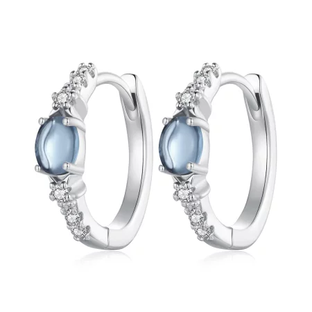 Pandora Style Star Blue Glass Hoop Earrings - BSE859