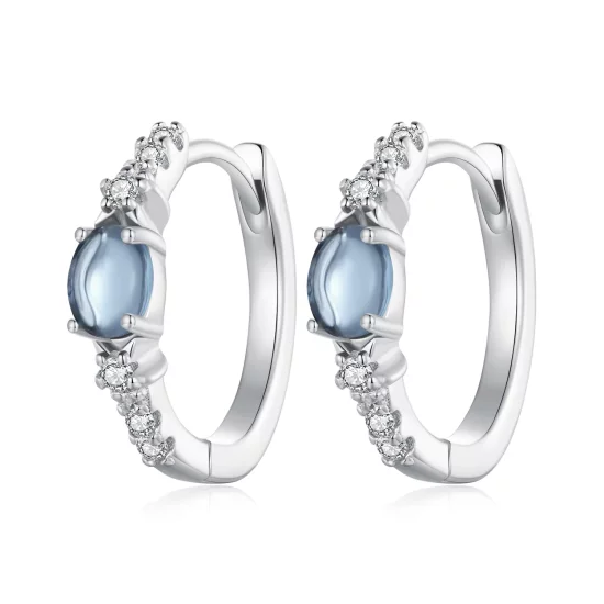 Pandora Style Star Blue Glass Hoop Earrings - BSE859