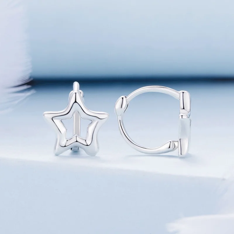 (image for) Pandora Style Star Hoop Earrings - BSE896 - View 2