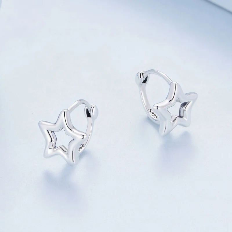 (image for) Pandora Style Star Hoop Earrings - BSE896 - View 3