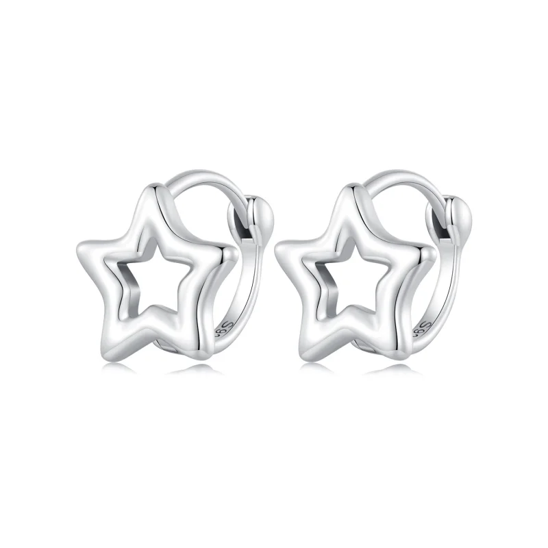 (image for) Pandora Style Star Hoop Earrings - BSE896 - Product Image