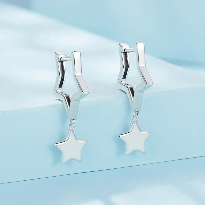 (image for) Pandora Style Star Hoop Earrings - SCE1621 - View 2