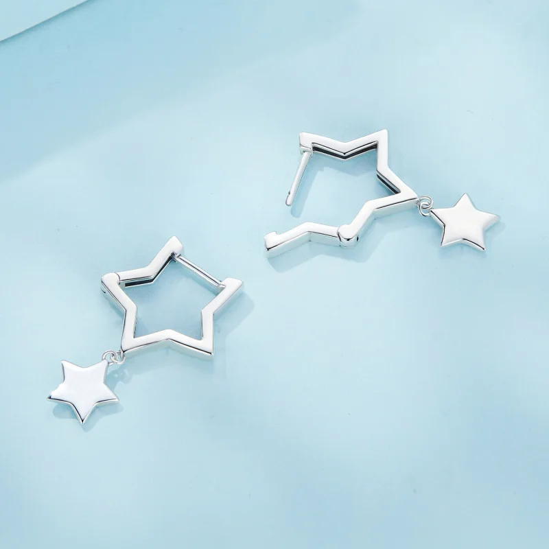 (image for) Pandora Style Star Hoop Earrings - SCE1621 - View 3