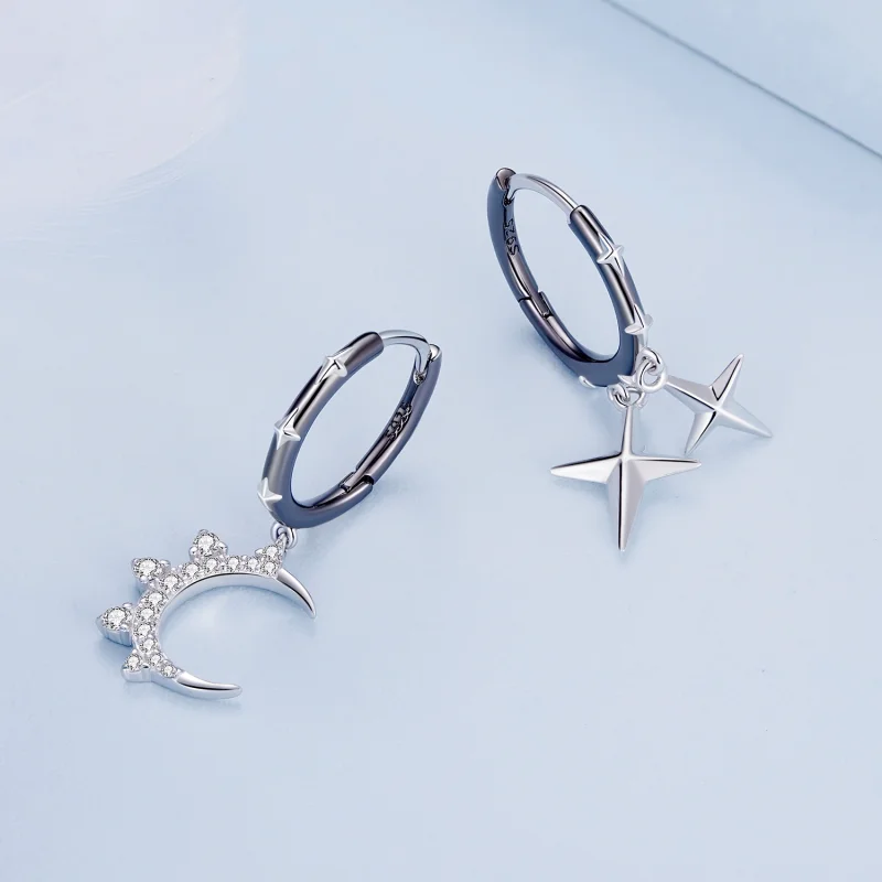 (image for) Pandora Style Stars and Moon Shine Hoop Earrings - BSE805 - View 3