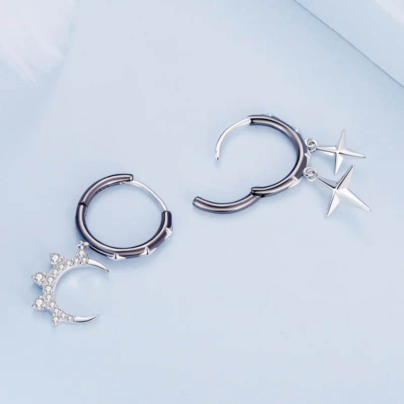 (image for) Pandora Style Stars and Moon Shine Hoop Earrings - BSE805 - View 4