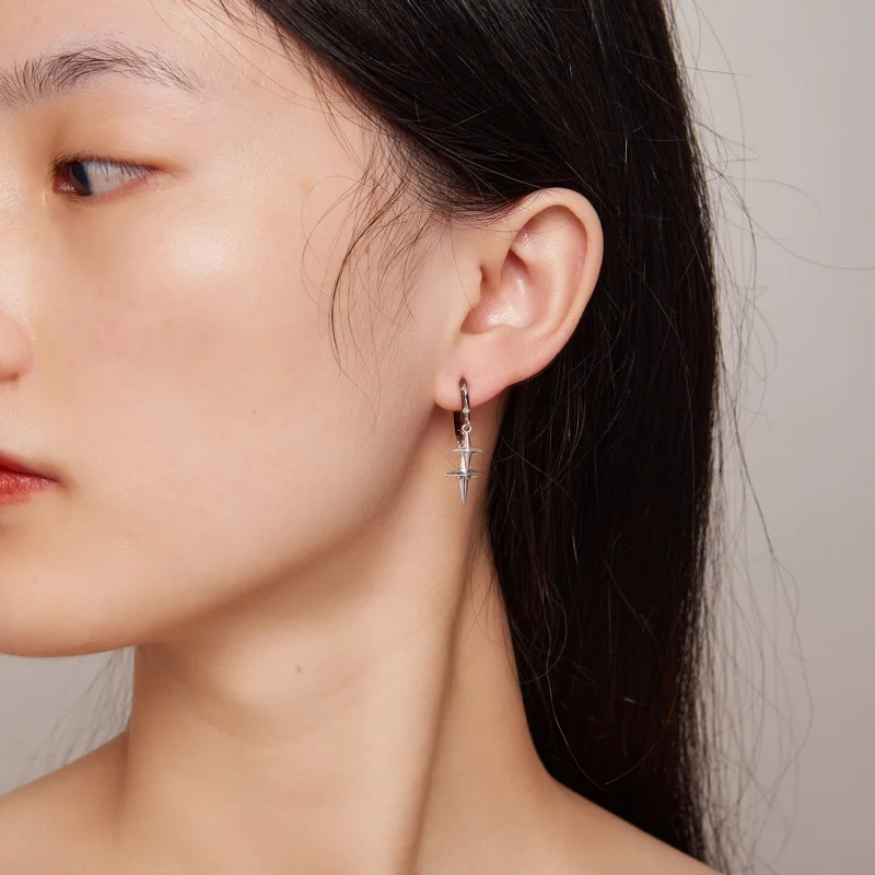 (image for) Pandora Style Stars and Moon Shine Hoop Earrings - BSE805 - View 5