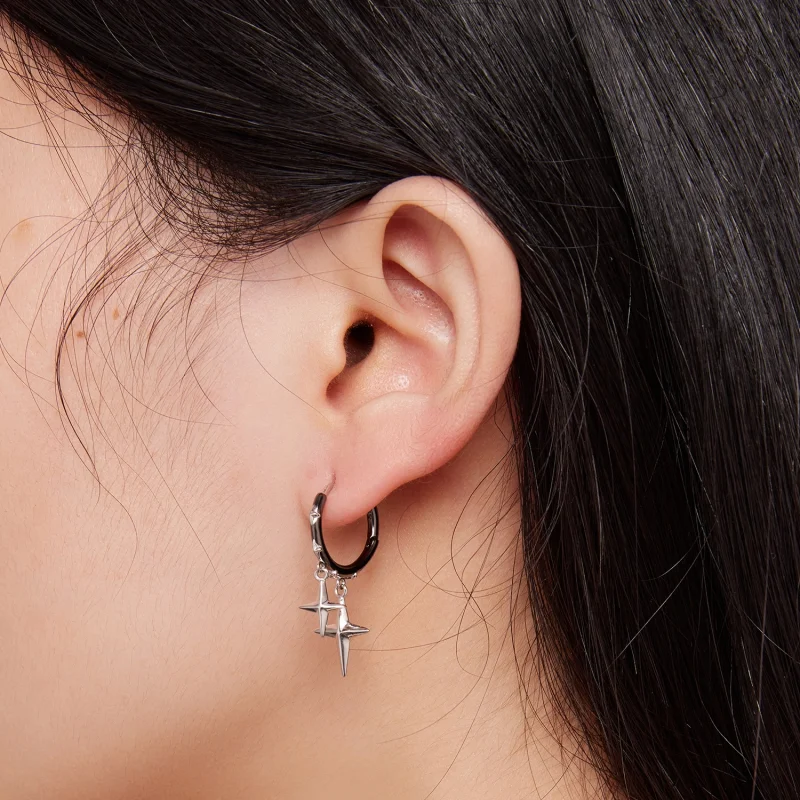 (image for) Pandora Style Stars and Moon Shine Hoop Earrings - BSE805 - View 6