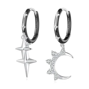 (image for) Pandora Style Stars and Moon Shine Hoop Earrings - BSE805