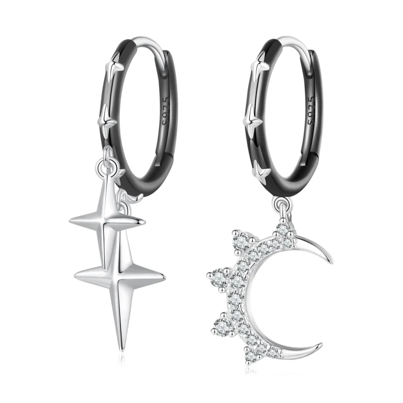 (image for) Pandora Style Stars and Moon Shine Hoop Earrings - BSE805 - Product Image